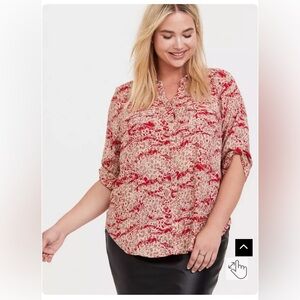 Torrid Red and Cream Blouse